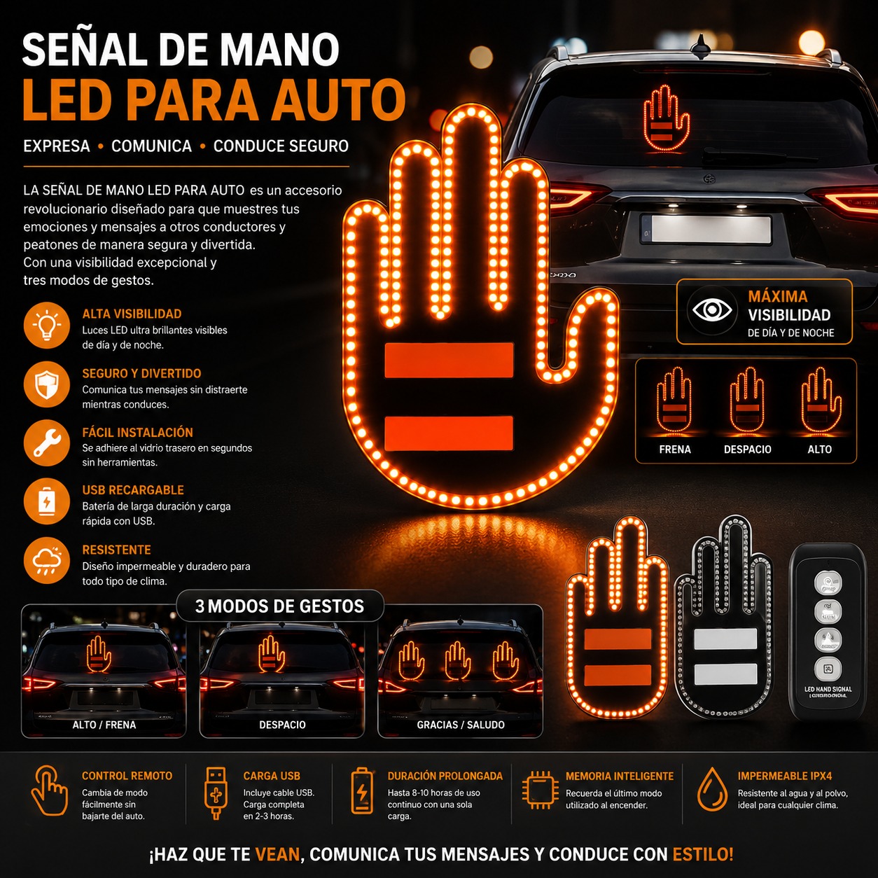 Señal de Mano LED para Auto
