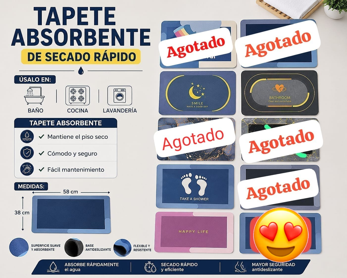 Tapete Absorbente Secado Rápido