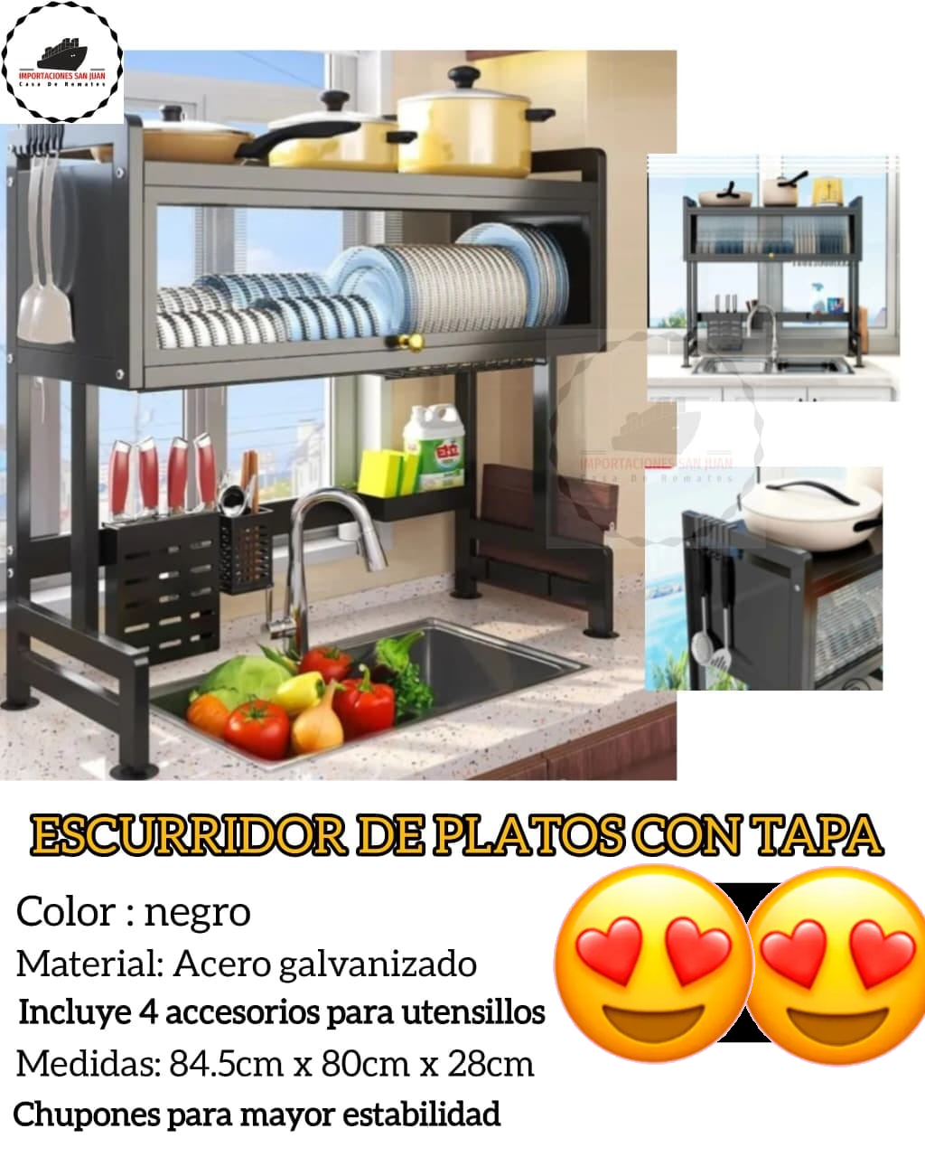 Escurridor de Platos con Tapa Negro