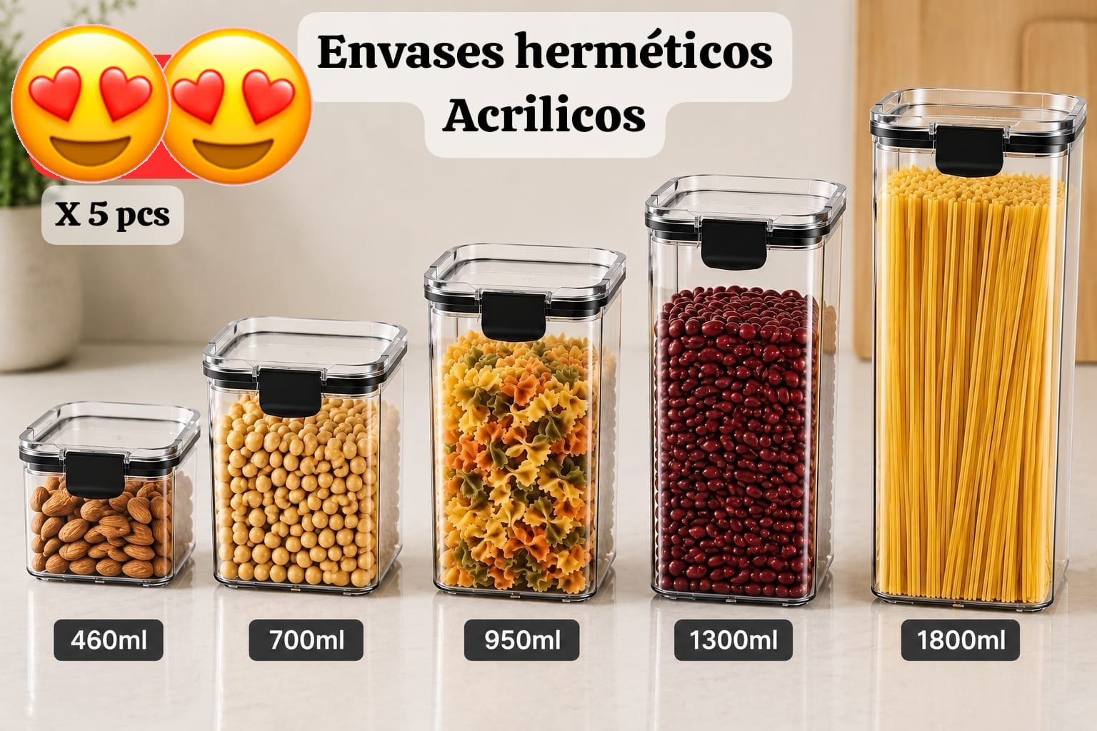 Envases herméticos Acrílicos 5 Piezas
