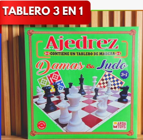 Juego de Mesa 3 en 1: Ajedrez, Dama y Ludo
